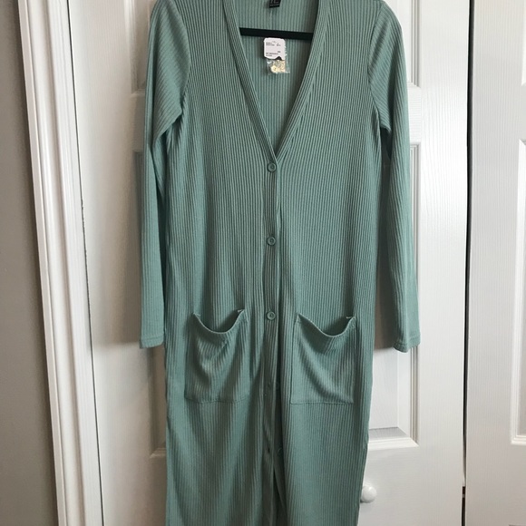 Light blue/turquoise Long cardigan Forever 21 sz m - Picture 2 of 4